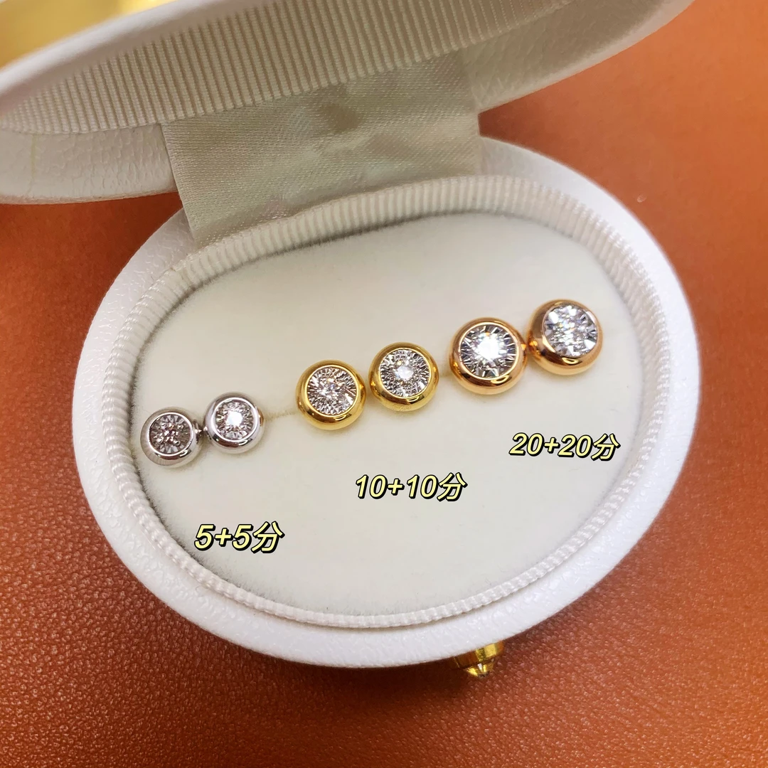 18k金显大钻石泡泡耳钉 克拉视角10/20/40分可选 (多样性发货1件)
