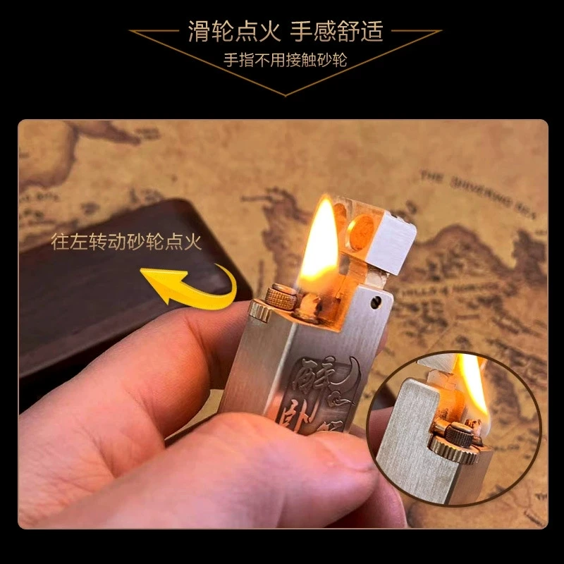 纯铜一体掏空油打火机个性经典老式创意高档侧滑煤油机重型纯手工