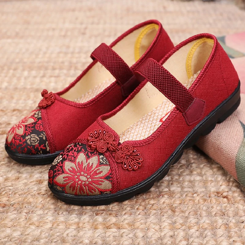 老北京布鞋女春秋平底防滑奶奶老太太鞋妈妈舒适中老年软底老人鞋