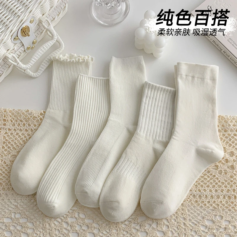 中筒袜春夏秋季白色学院风jk玛丽珍鞋堆堆袜