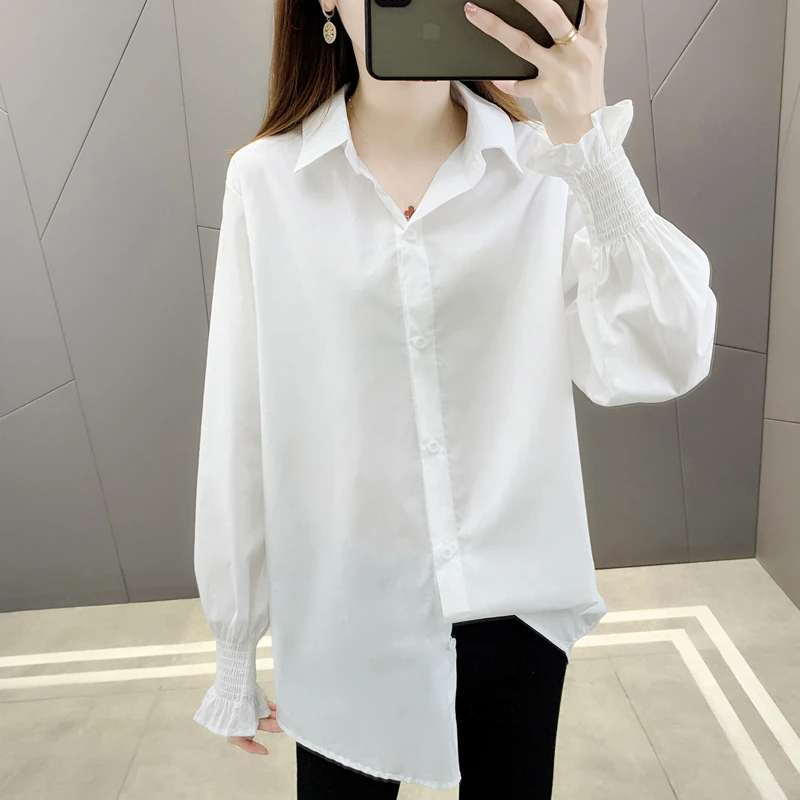 白色喇叭袖衬衫女设计感小众2025春夏秋新款宽松外穿上衣内搭衬衣