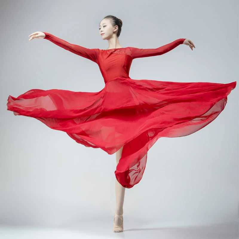 现代舞蹈服女飘逸大裙摆我和我的祖国大合唱红歌比赛灯火里的中国