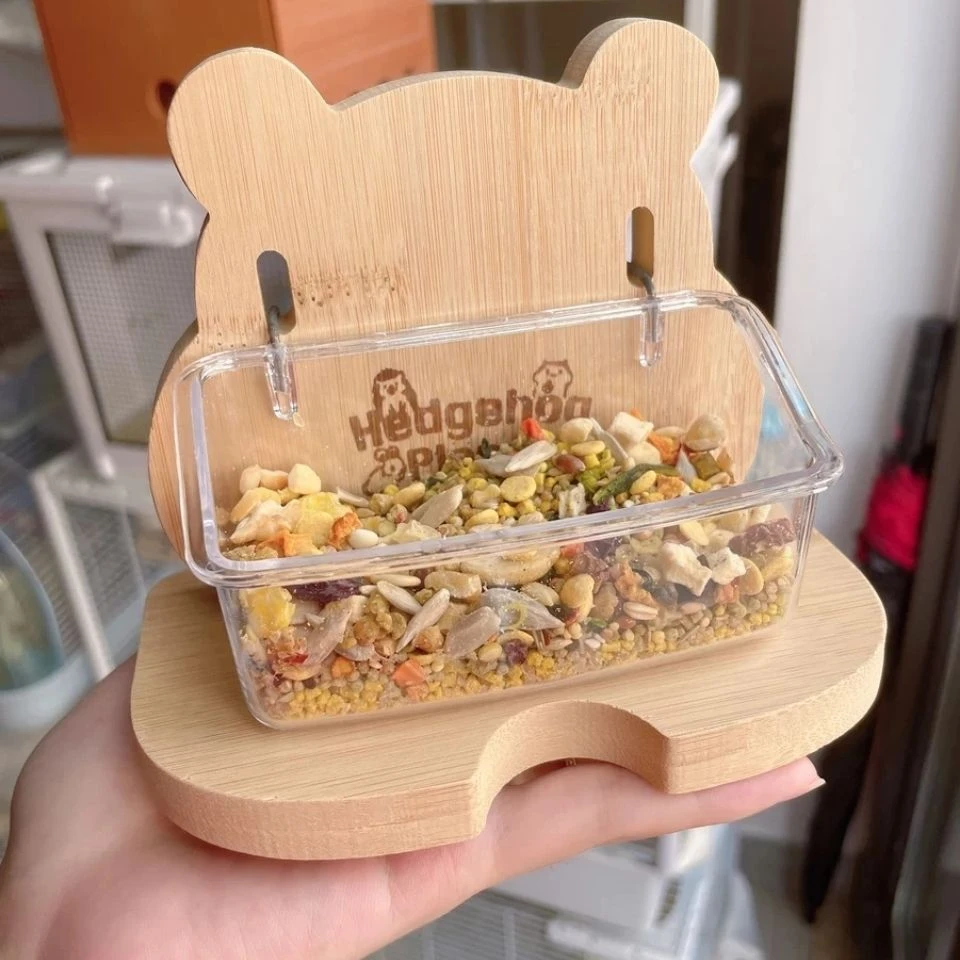 网红胖胖熊竹制立式食盆支架套装挂碗仓鼠金丝熊刺猬花枝鼠食盆