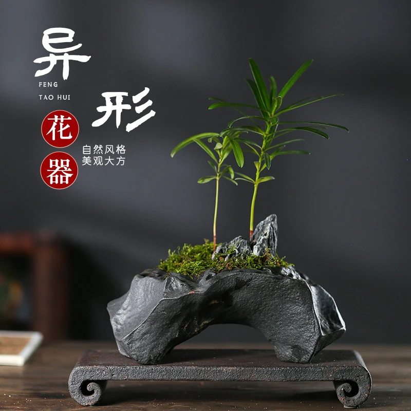 云圭窑手工宜兴紫砂花盆陶艺室内花盆创意盆景异形无孔