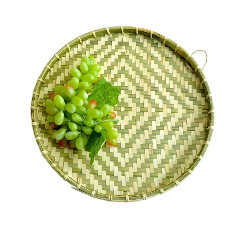 竹编花簸箕竹青竹白混合手工编织家用晾晒平底圆形竹扁竹制品广西