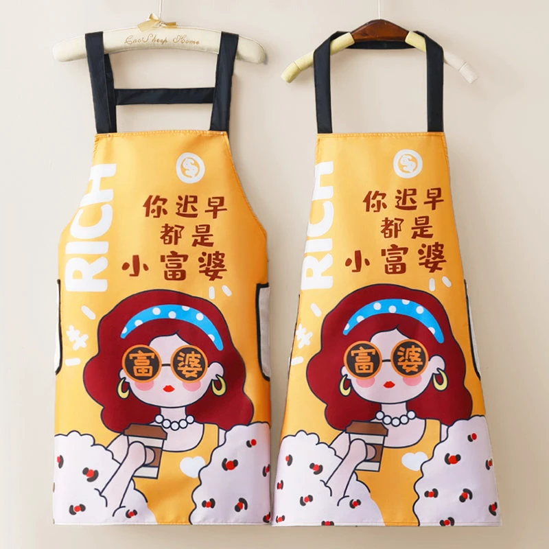 网红新款无袖家用厨房做饭防水擦手时尚奶茶美甲围腰上班工作围裙