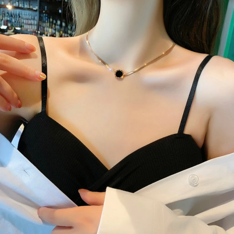 钛钢项链 罗马字蛇骨链精选女款不掉色轻奢网红个性时尚饰品黑色