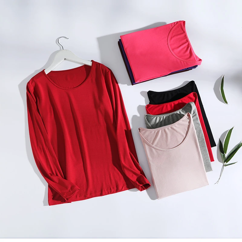 【女士竹纤维秋衣】新款长袖修身春秋薄款紧身圆领上衣内穿打底衫