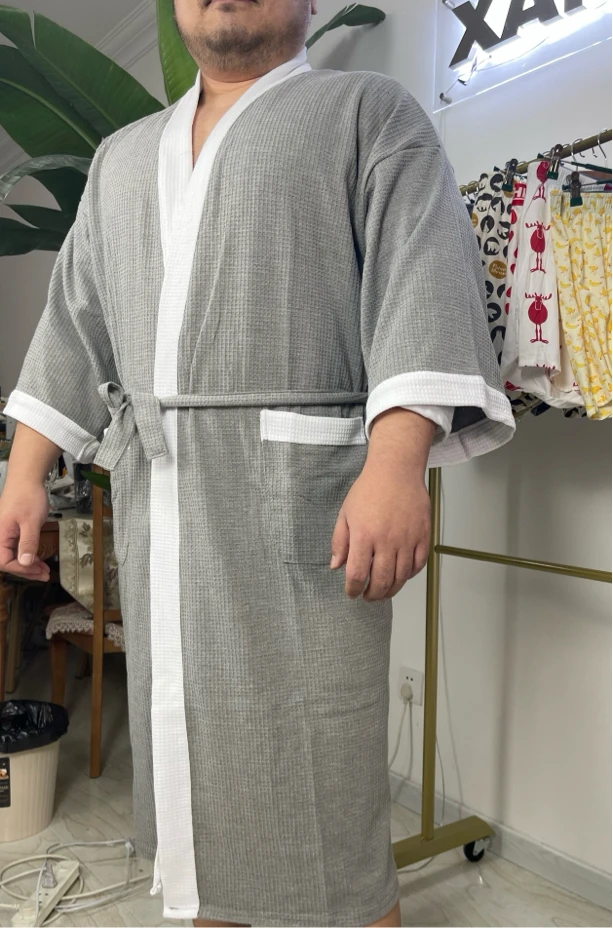 睡袍高级酒店风格成熟睡衣浴袍棉感华夫格质感透气宽松大码