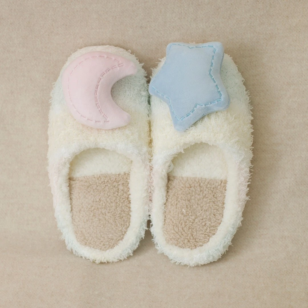 Halluci星星月亮软底毛绒拖鞋 柔软静音鞋底 北欧ins毛绒玩具装饰