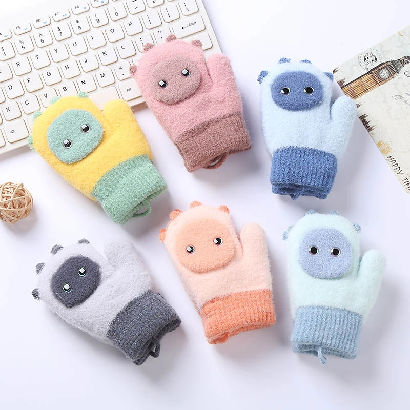 儿童手套冬季男童女童加绒包指卡通小羊可爱保暖女宝宝新生儿毛线