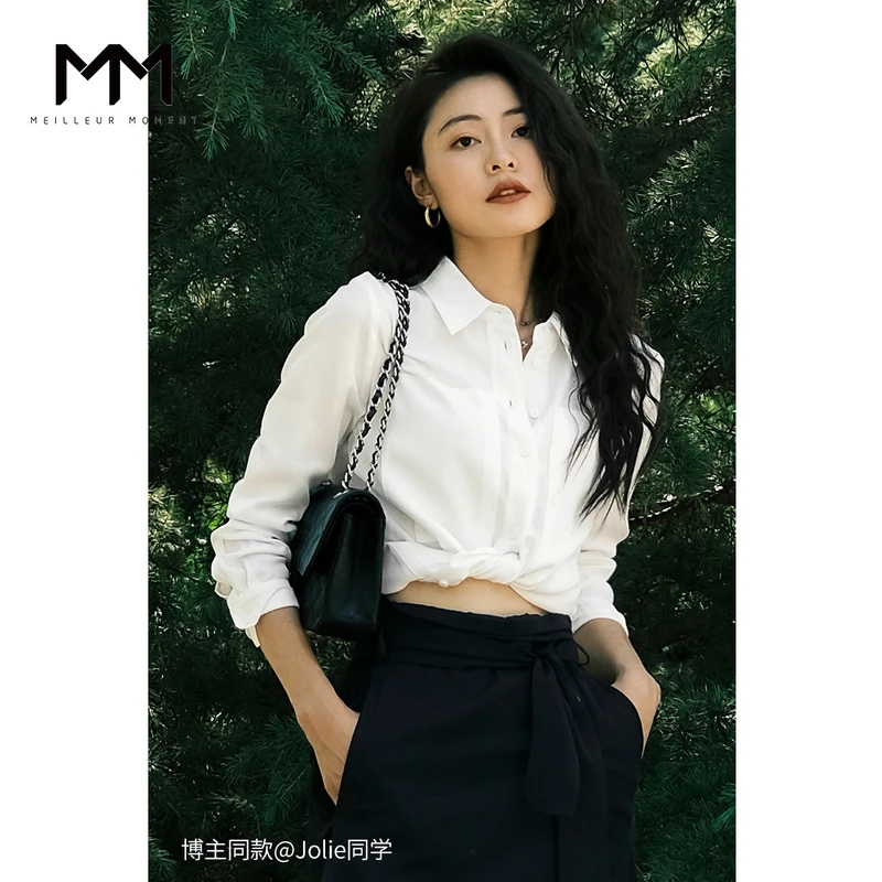 MM麦檬商场同款春装白色天丝简约舒适质感休闲衬衫女5998224931
