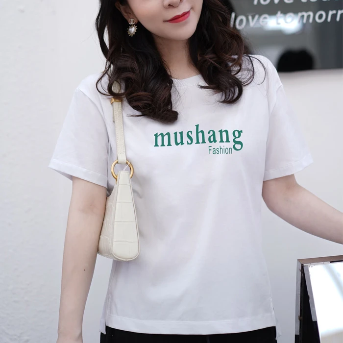 冰瓷棉95%棉2025夏季新款韩版时尚圆领显瘦上衣休闲宽松百搭半袖