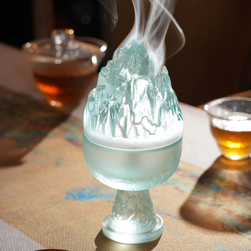 普云雨过天青水晶博山炉家用焚香中式檀香薰炉熏香香道装饰摆件