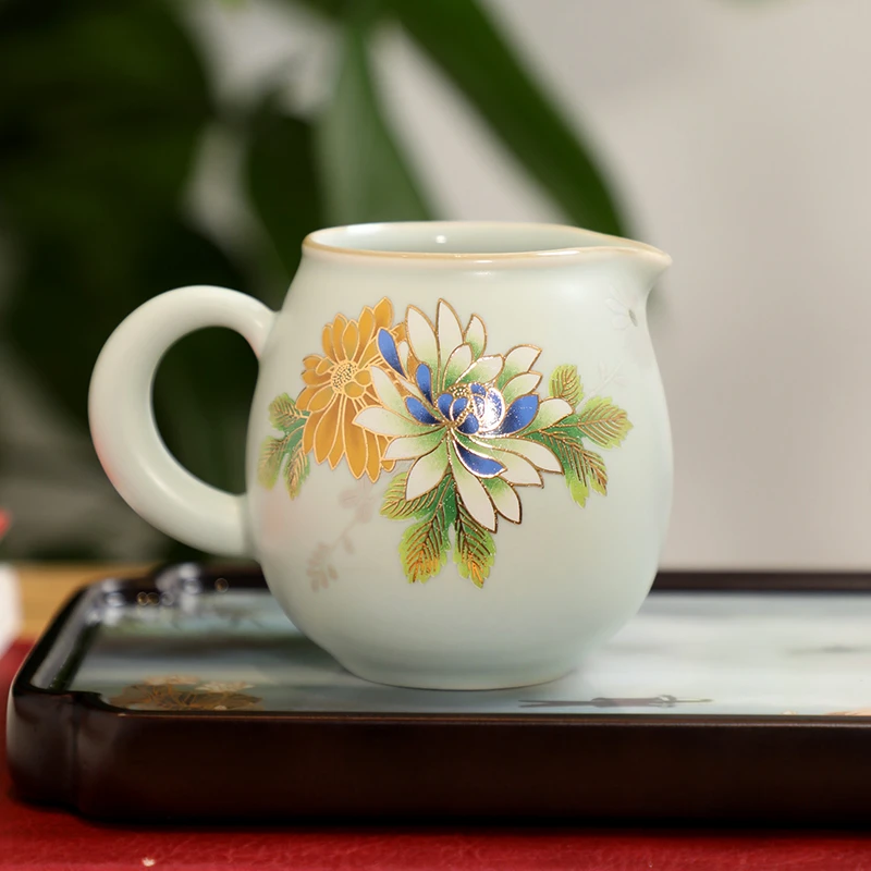 【成艺】天青怡心海汝窑分茶器公道杯开片可养陶瓷茶海描金大容量