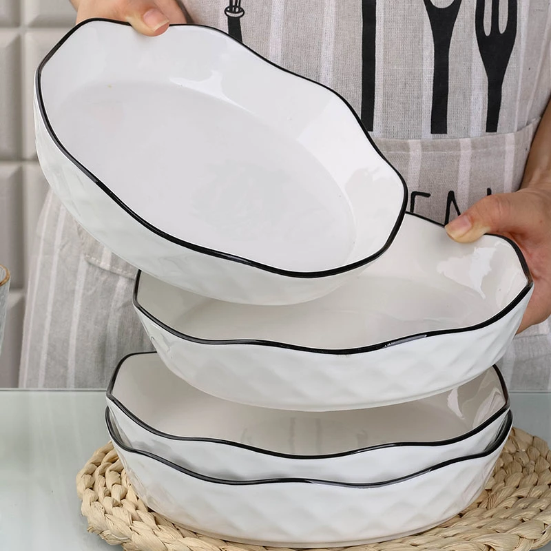 8英寸盘子菜盘家用陶瓷烧菜盘子水果沙拉盘个性花边盘子餐具