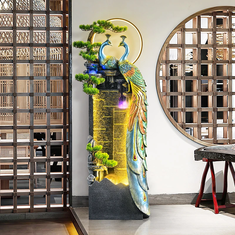 7136孔雀双飞轻奢配饰客厅电视柜酒柜装饰流水风水摆件流水