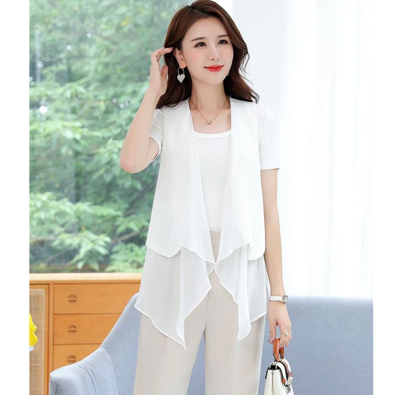 无袖雪纺坎肩外套女短款气质显瘦夏季新款时尚马甲小开衫外搭