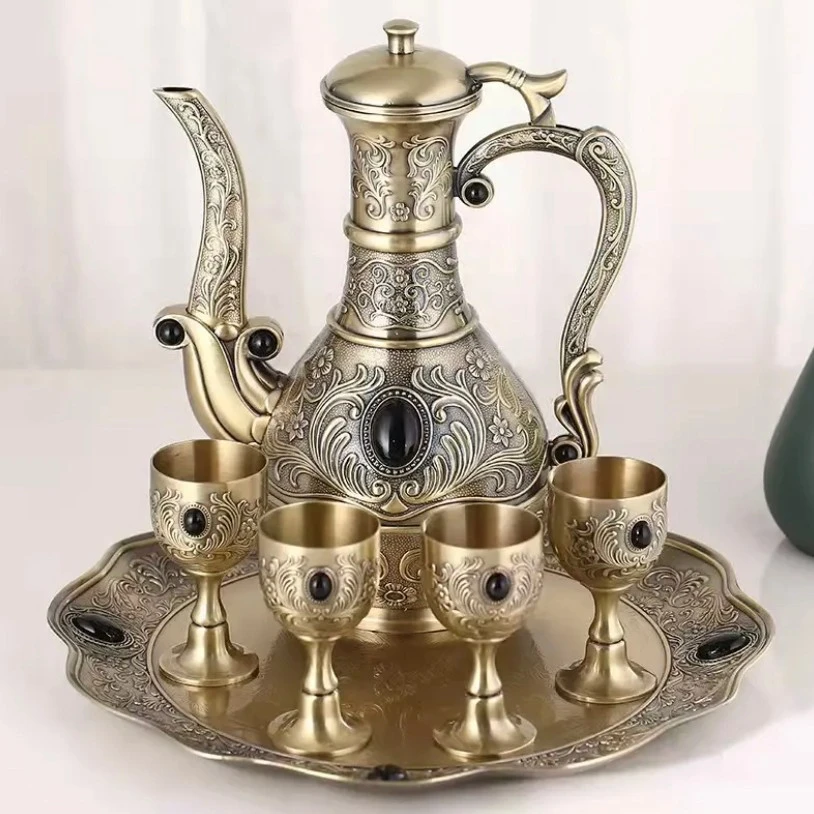 【高端品质】大号青铜镶宝石酒具复古酒具大容量套装酒壶创意摆件