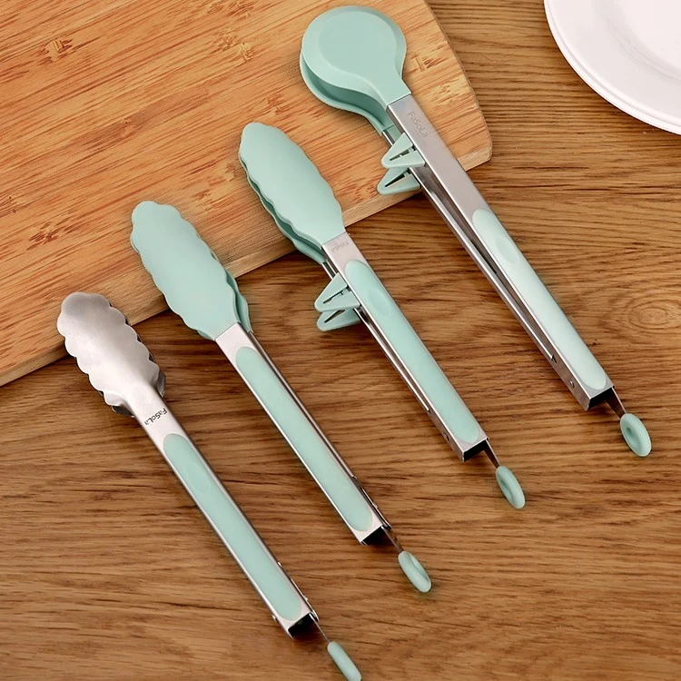 FaSoLa硅胶食品夹不锈钢牛排夹厨房耐高温食物夹防烫烧烤烤肉夹子