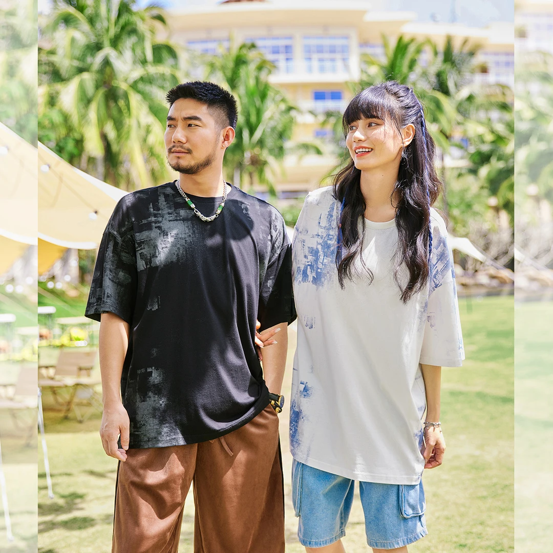 NMAX大码男装潮牌原创设计渐变效果印花纯色夏季短袖t恤CNT051