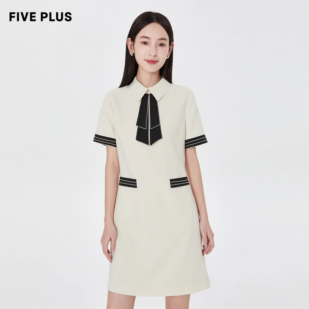FIVE PLUS新款黑色学院风连衣裙女夏季设计感2WE1081880