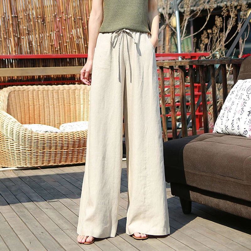 【亚麻100】夏季新款垂感阔腿裤亚麻裤子女休闲大码女裤宽松长裤