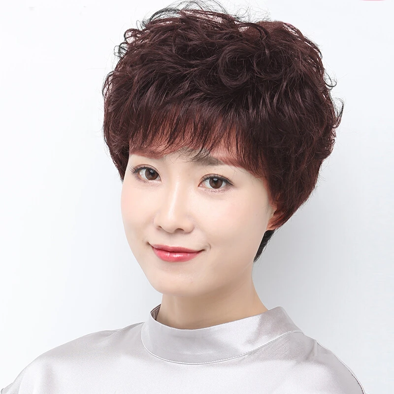 持久烫【全真发】全真发妈妈女士全头套中老年短卷发自然妈妈假发