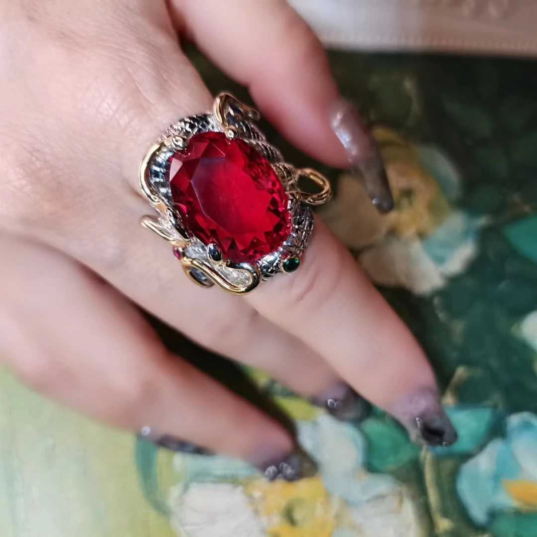 铜合金莫桑石戒指 美杜莎蛇复古中古欧美重工夸张7-8码开口--戒指