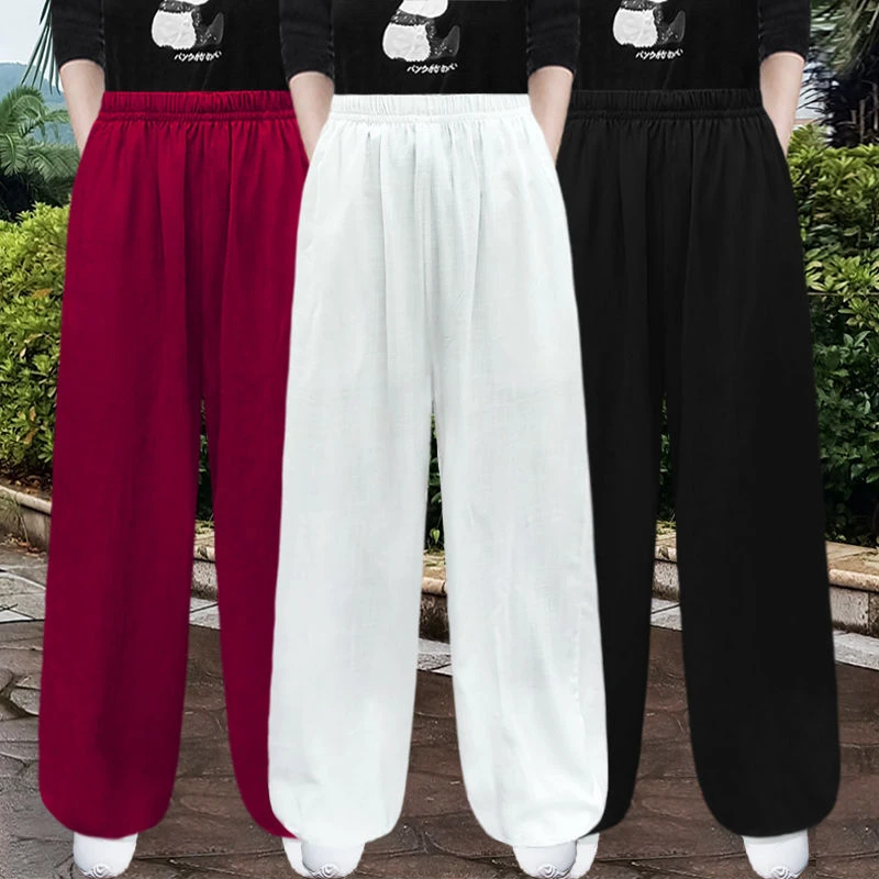 春夏棉麻太极裤男女宽松灯笼裤亚麻晨练裤健身裤瑜伽大码夏季薄款