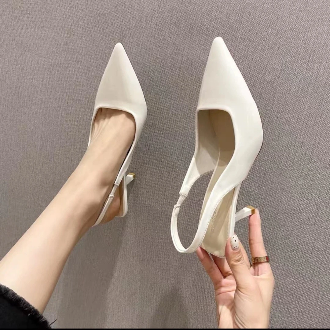 22006尖头包头白色5cm时尚浅口高跟鞋女裸色小高跟细高跟百搭女鞋