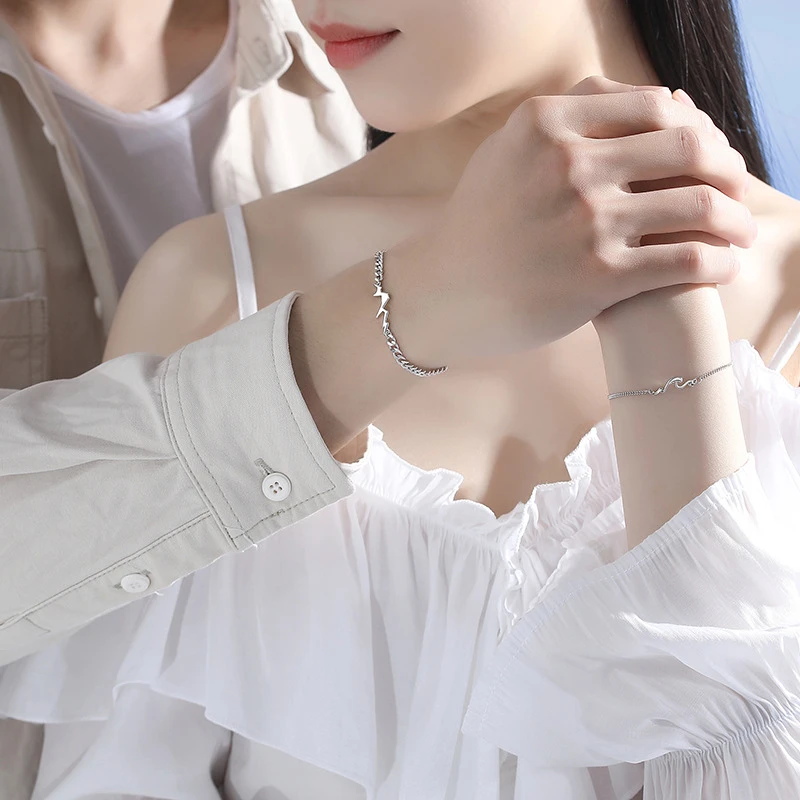 925银手链 山海之约手链银女款纯银一对情人节情侣手链手环银手链