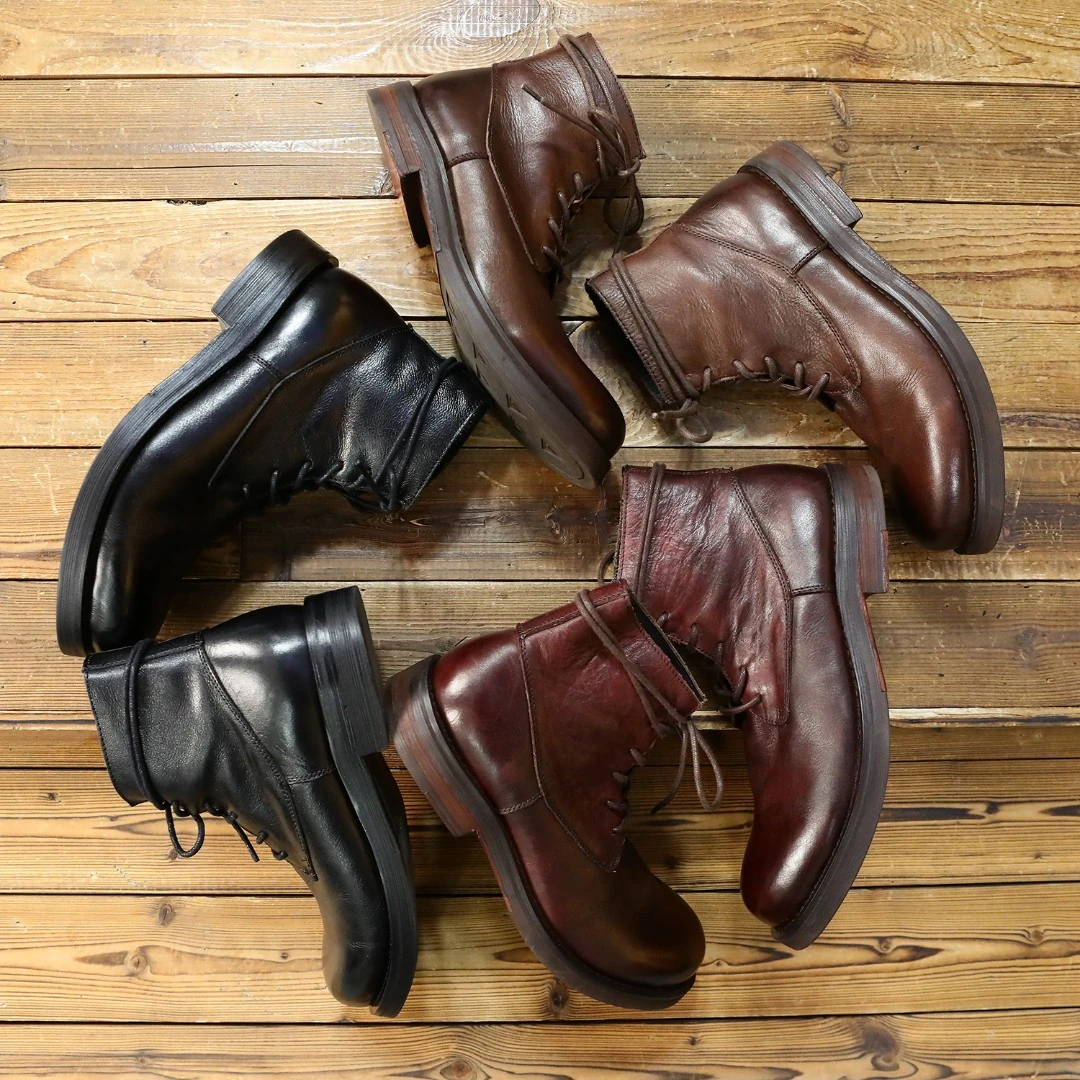 男士休闲皮靴百搭短靴皮鞋手工制作男鞋装鞋六孔马丁靴大码中高帮