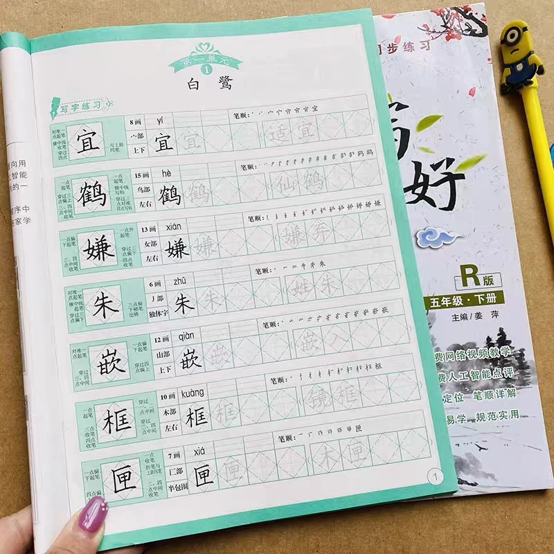 五年级练字帖上下册菱形十字格写字法人教版语文课本同步笔画笔顺