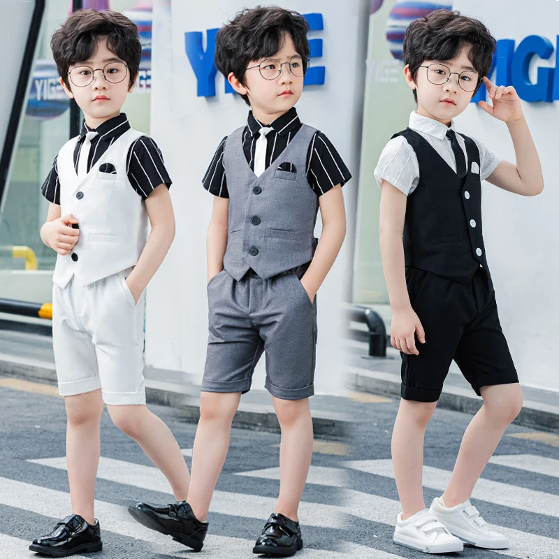 男童西装马甲三件套夏季男孩衬衣花童婚礼服儿童主持人钢琴演出服