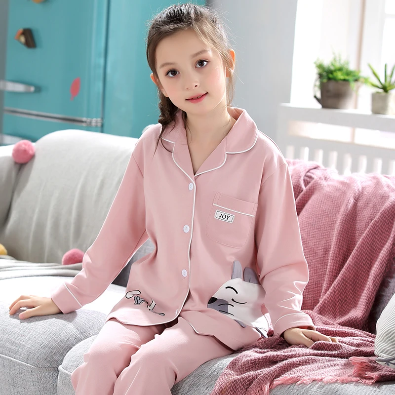 儿童睡衣女春秋纯棉长袖中大童夏女孩宝宝开衫女童家居服12-15岁