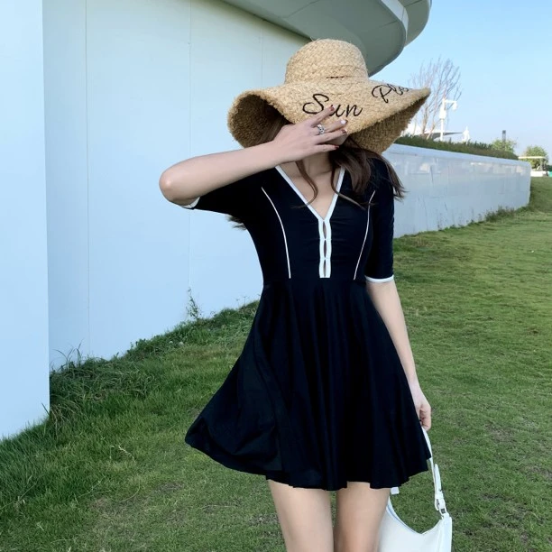 2022年新款微胖大码胖mm遮肚子温泉保守泳衣女显瘦遮肉裙式平角裤