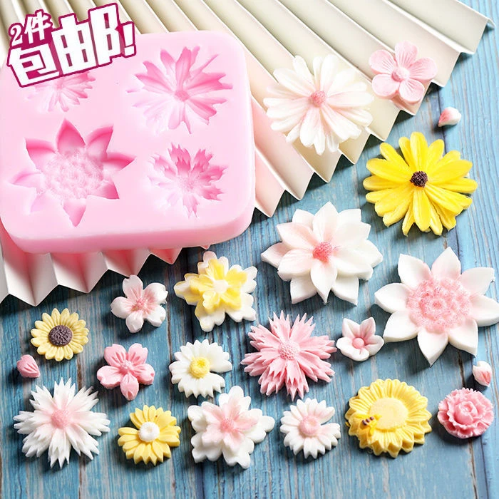 雏菊花朵翻糖硅胶模具樱花diy烘焙蛋糕装饰小花巧克力模具黏土