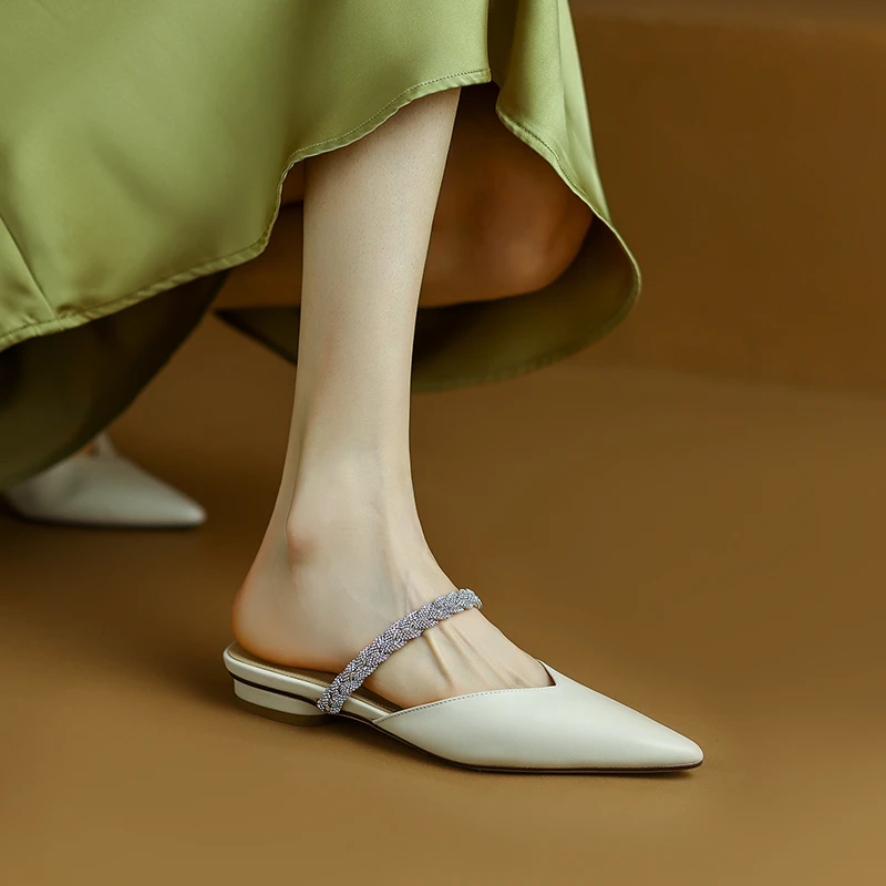 软牛皮/2公分/33-40码 平跟包头半拖鞋女夏外穿懒人穆勒鞋凉拖鞋