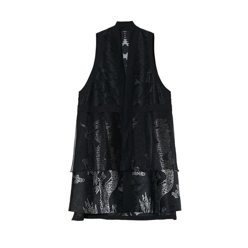 轮廓龙纹提花马甲原创拼接宽松新款马夹外套时尚女装潮流L221Y027