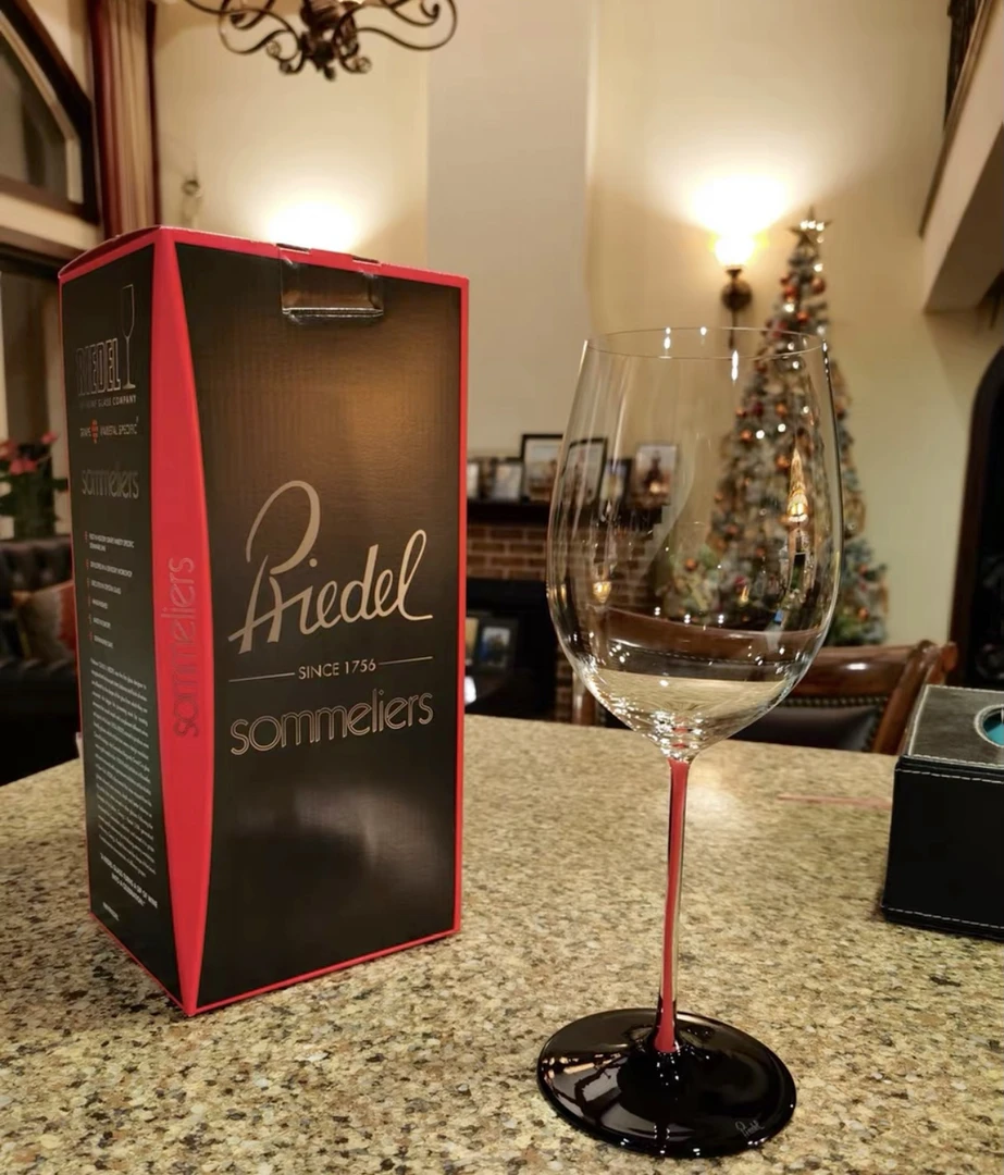 〈璃苑〉手工红酒杯 超薄水晶 红领结红杆黑底 波尔多杯奥地利进口