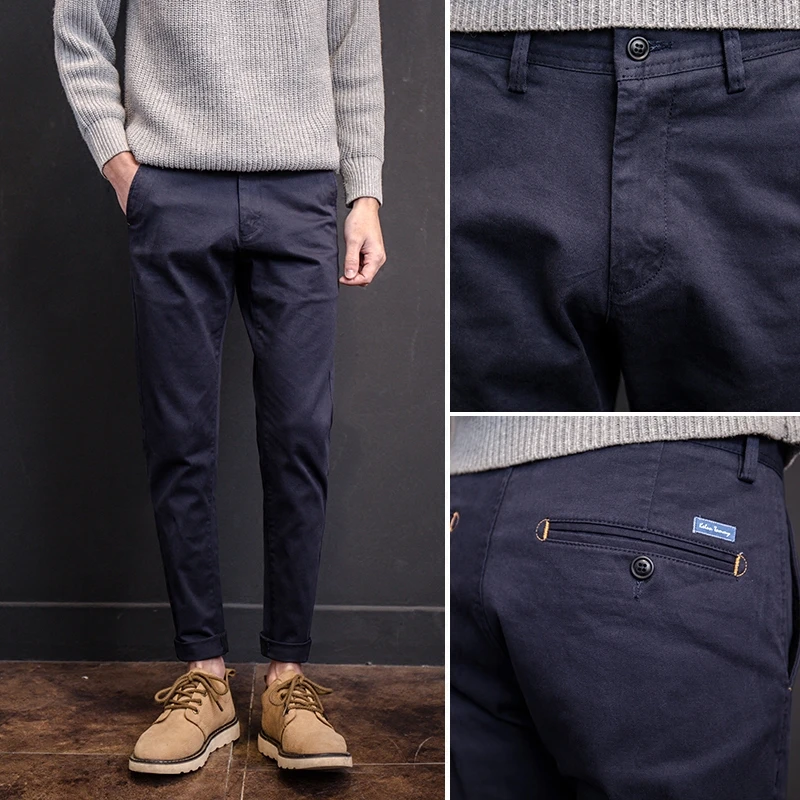 英伦男士休闲裤秋冬季宽松小脚九分商务修身直筒长正宗九分裤男