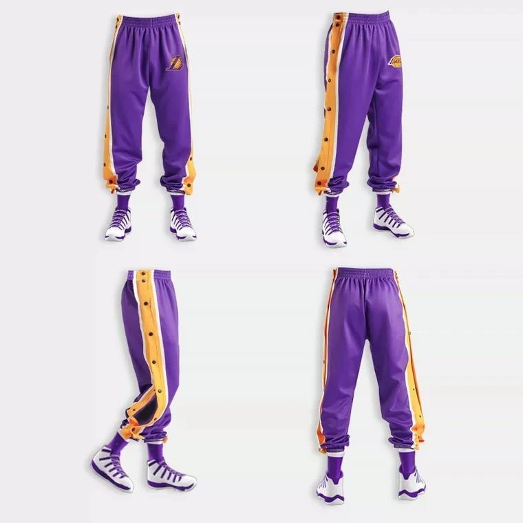 篮球训练裤全开扣秒脱侧开湖人詹姆斯科比运动排扣裤男纽扣束脚厚