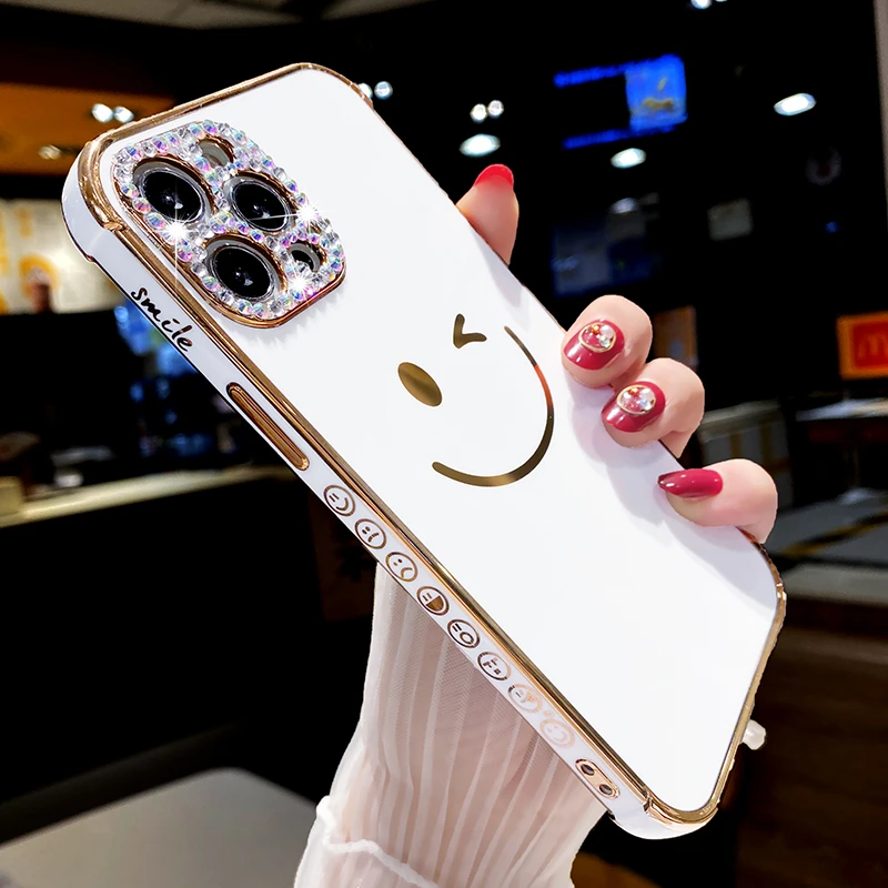 笑脸苹果13promax手机壳女款防摔iphone12全包镜头适用13水钻11