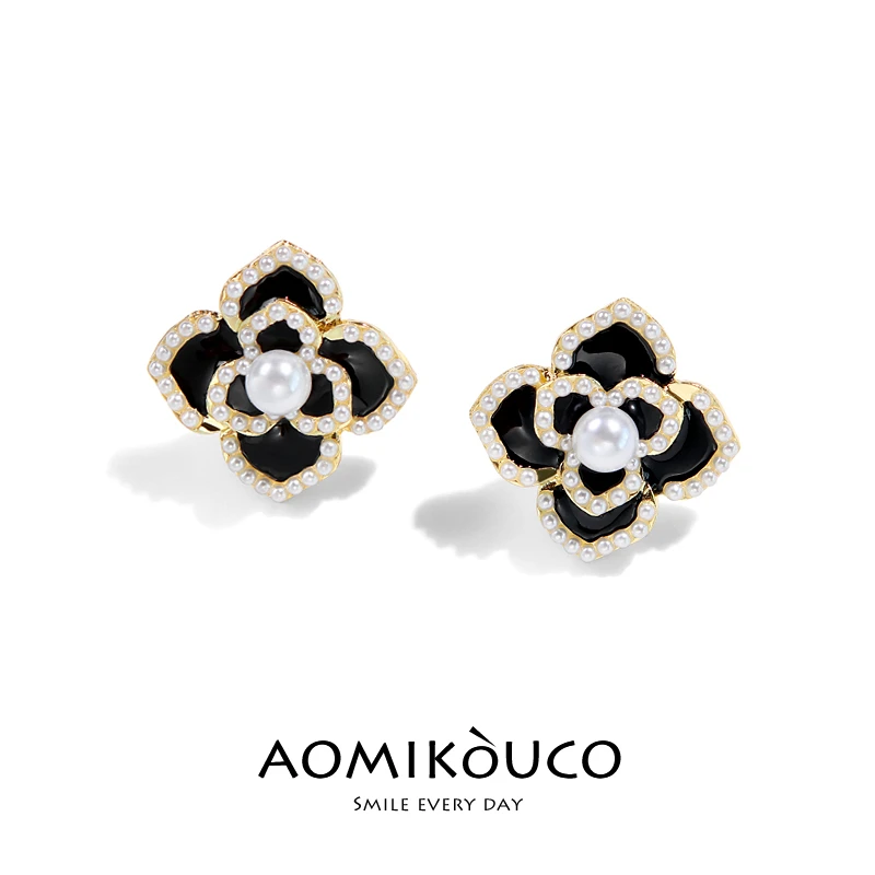 锌合金耳饰 耳环小众设计感高级滴油山茶花耳钉气质百搭耳饰