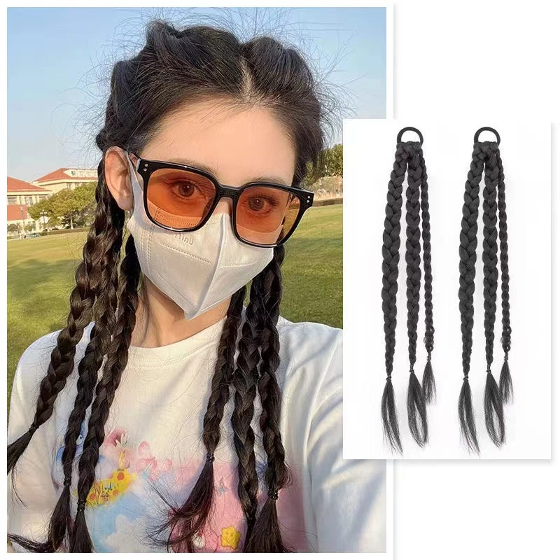 假发辫子鱼骨双高马尾仿真发彩色挑染假发片接发女团麻花拳击辫