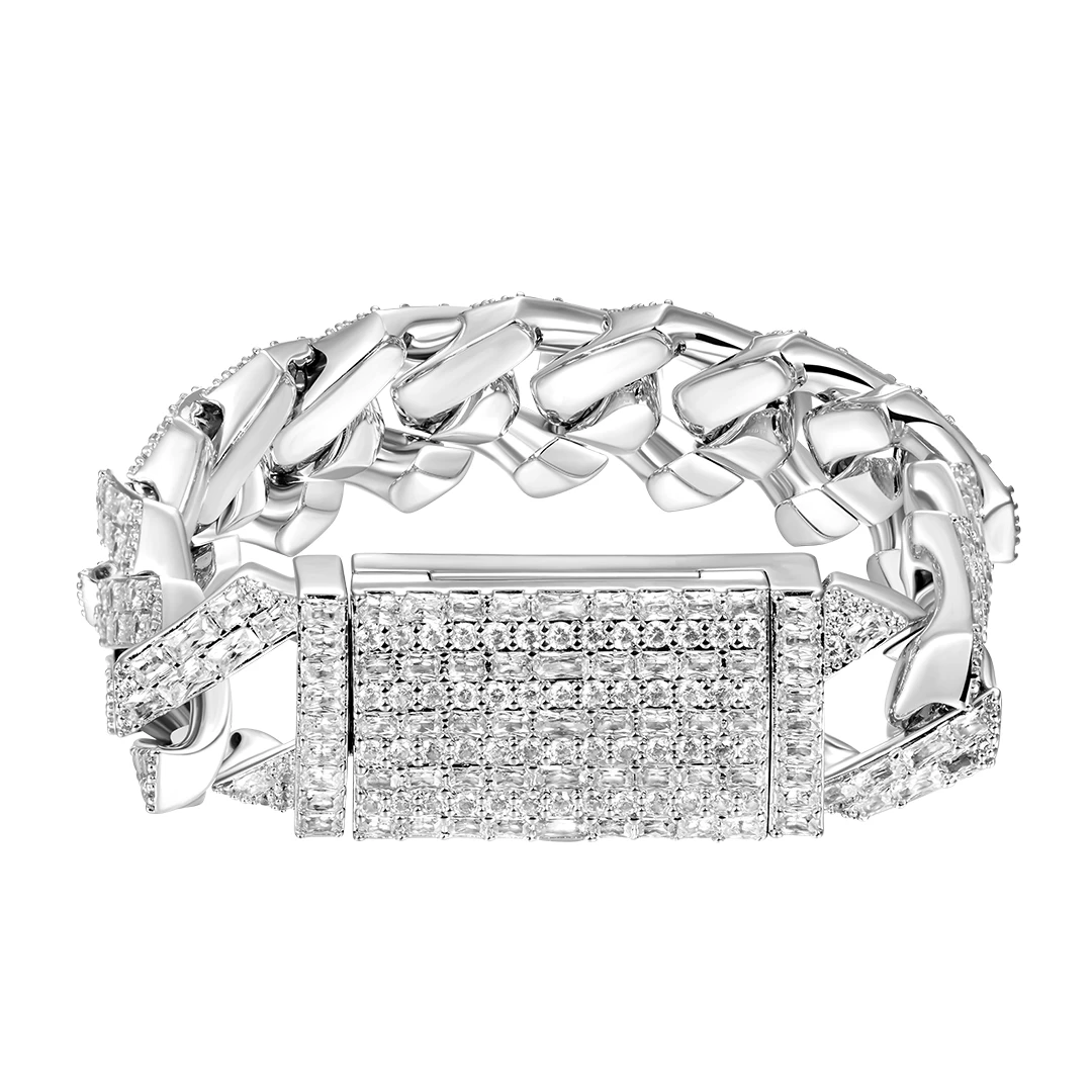 APORRO 铜合金合成锆石手链  prong古巴手链美式街头满钻个性