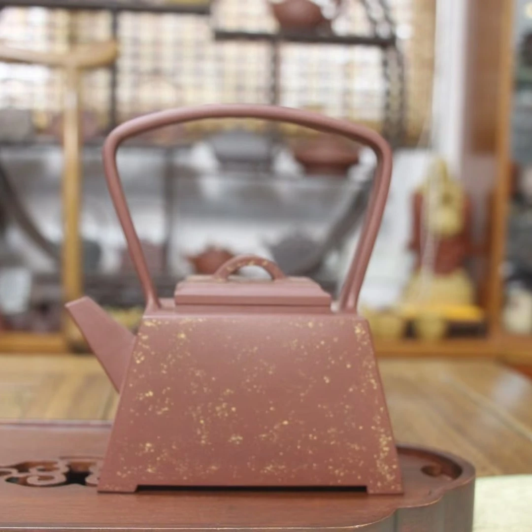 【正高张洪明紫砂】升方提梁 紫红泥 400毫升 宜兴紫砂