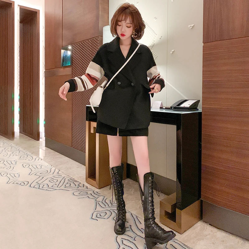 MIUCO气质翻领宽松翻盖口袋拼接撞色袖洋气外套女装春季新