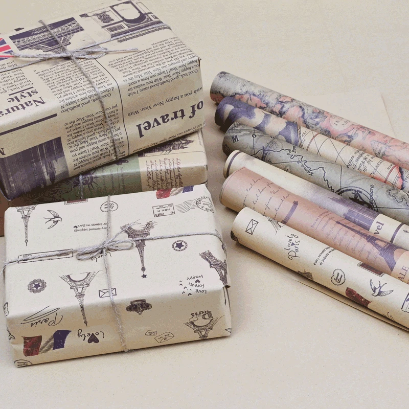 礼物包装纸diy牛皮纸报纸复古风节庆生日礼物花束礼品礼盒包装纸